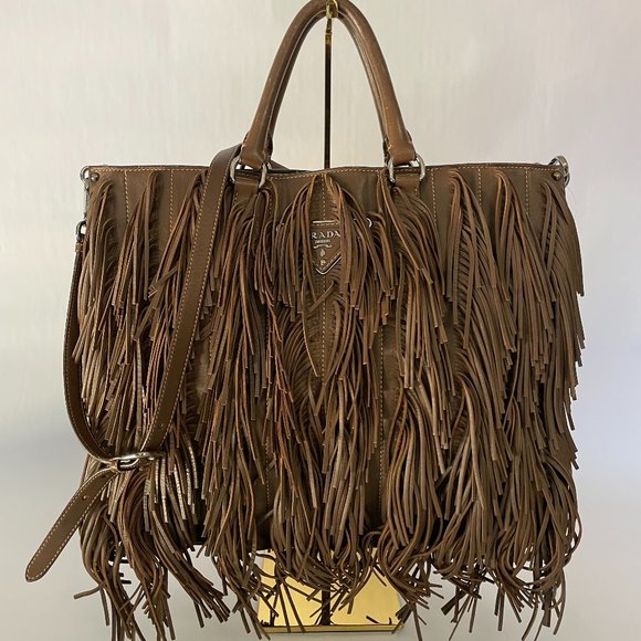 Prada Handbags - Prada Nappa Leather Fringe Tote Bag